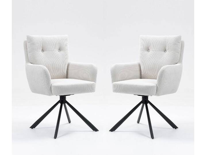 2er-Set Drehstuhl Esszimmerstuhl 'Hanna' Cord creme & Metall schwarz 2er-Set Drehstuhl Esszimmerstuhl 'Hanna' Cord creme & Metall schwarz von main-möbel