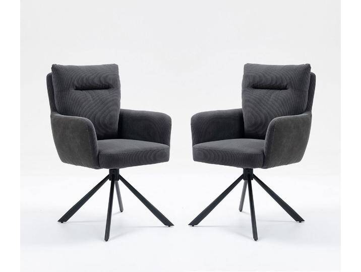 2er-Set Drehstuhl Esszimmerstuhl 'Richard' Cord anthrazit & Metall schwarz 2er-Set Drehstuhl Esszimmerstuhl 'Richard' Cord anthrazit & Metall schwarz von main-möbel