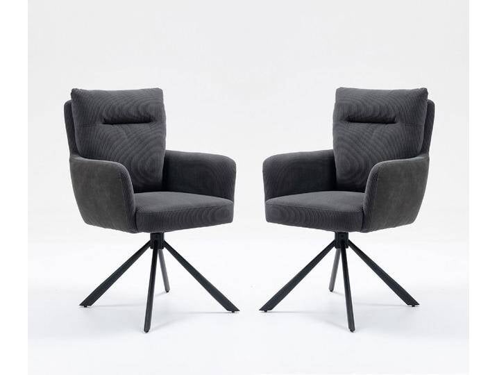 2er-Set Drehstuhl Esszimmerstuhl 'Richard' Cord anthrazit & Metall schwarz von main-möbel