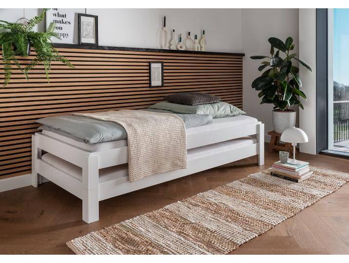 2er-Set Stapelbett 90x200cm 'Dubi' Buche massiv weiß lackiert 2er-Set Stapelbett 90x200cm 'Dubi' Buche massiv weiß lackiert von main-möbel