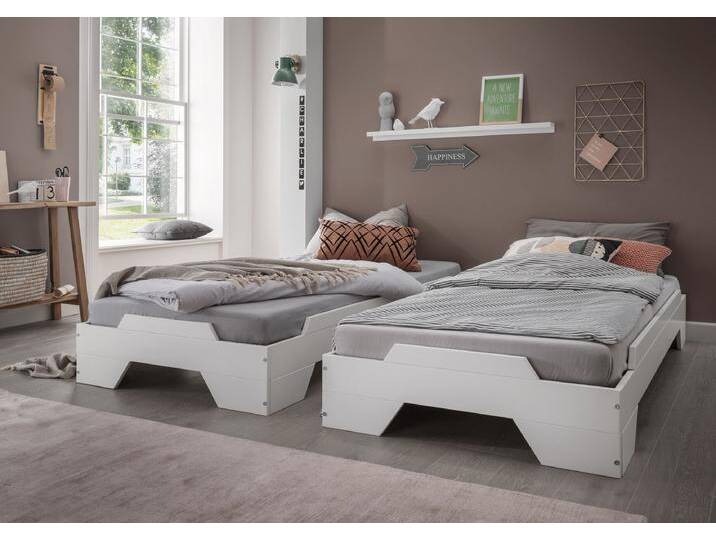 2er-Set Stapelbett 90x200cm 'Pisa' Buche massiv weiß lackiert von main-möbel