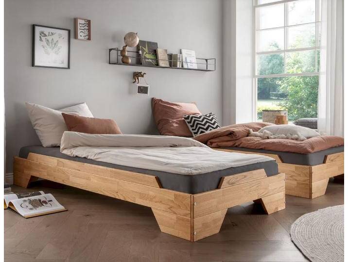 2er-Set Stapelbett 90x200cm 'Pisa' Wildeiche massiv geölt von main-möbel