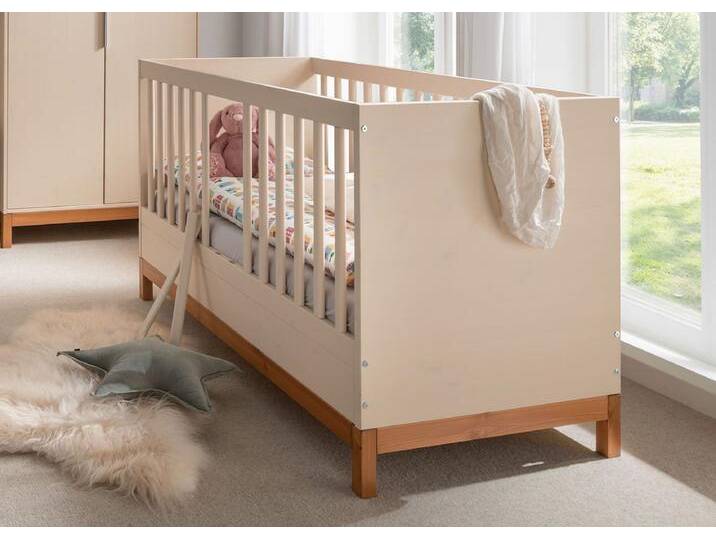 Babybett inkl.Rollrost 70x140cm 'Annabell' Kiefer creme & gebeizt von main-möbel