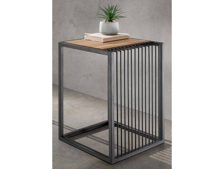 Beistelltisch 40x40cm 'Lissabon' Wildeiche Stahl schwarz Streben von main-möbel