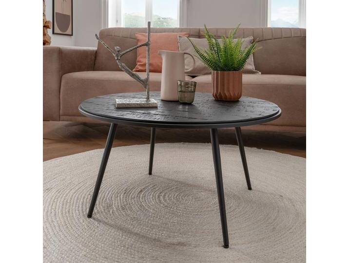 Beistelltisch 80cm 'Ronja' recyceltes Teakholz schwarz von main-möbel