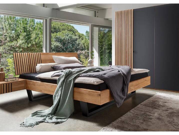Bett 160x200cm Wildeiche massiv 'Dallas II' geölt & schwarz von main-möbel