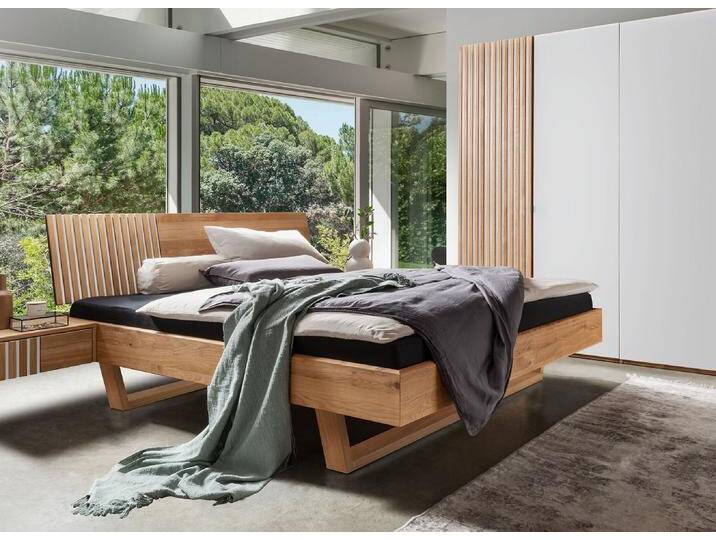 Bett 180x200cm Wildeiche massiv 'Dallas II' geölt & weiß von main-möbel