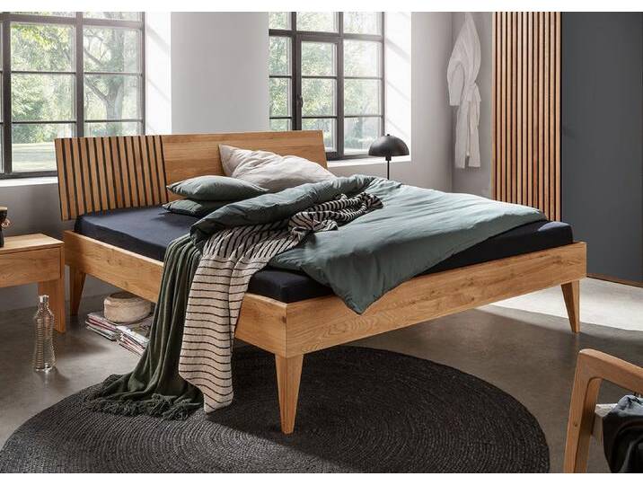 Bett 200x200cm Wildeiche massiv 'Dallas I' geölt & schwarz von main-möbel