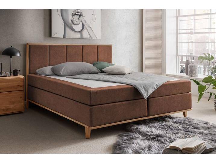 Boxspringbett 'Niklas' 200x200cm Eiche Stoff braun von main-möbel