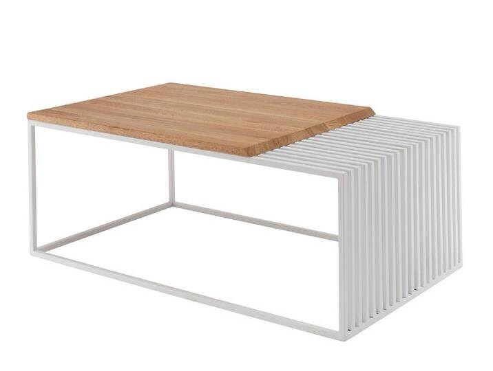 Couchtisch 100x60cm 'Melina' Wildeiche Metall weiß Sprossen von main-möbel