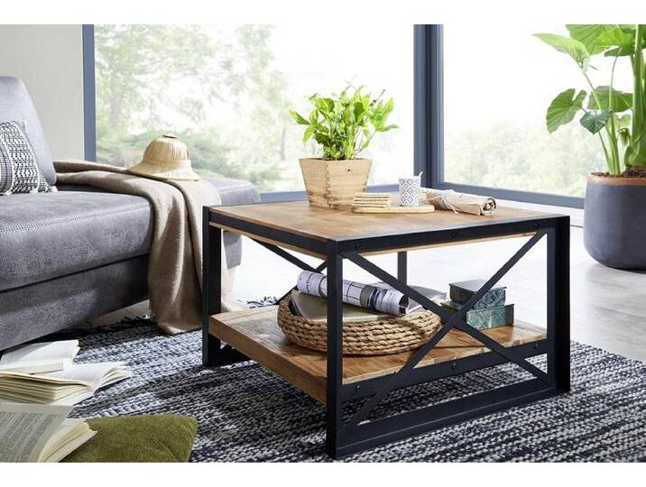 Couchtisch 70x70cm 'Montreux' Akazie & Metall schwarz von main-möbel