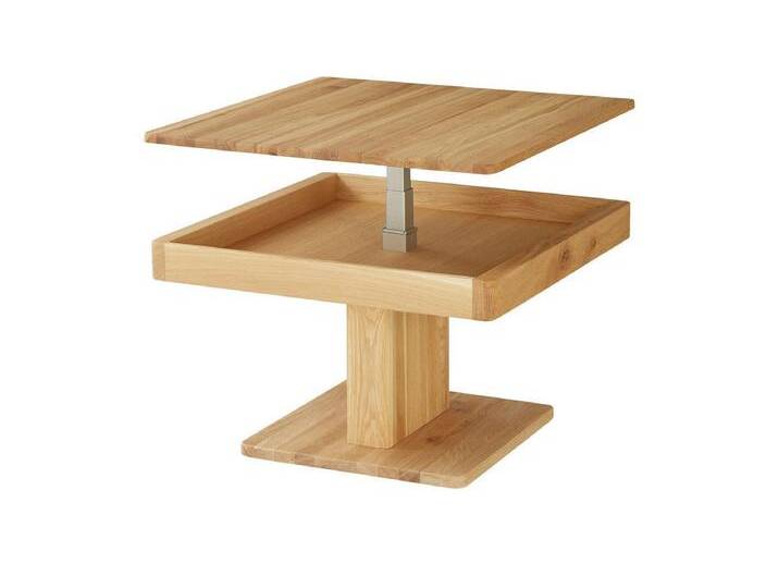 Couchtisch höhenverstellbar 70x70cm 'Timo I' Wildeiche massiv geölt von main-möbel
