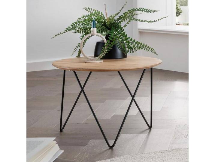 Couchtisch rund 60cm 'Lissabon' Wildeiche Stahl schwarz von main-möbel