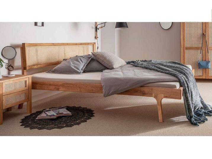 Doppelbett 200x200cm 'Norden' Eiche & Rattangeflecht von main-möbel