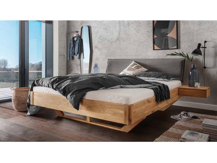 Doppelbett 'Mona VI' 180x200cm Cord grau & Wildeiche geölt von main-möbel