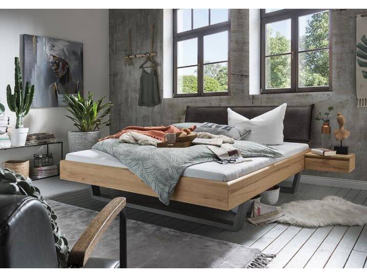 Doppelbett Polsterkopfteil anthrazit 'Riverside II' 180x200cm Kernbuche geölt von main-möbel