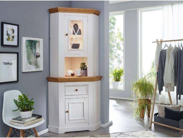 Eckbuffet 'Zürich' Kiefer massiv weiß WZ-0133 von main-möbel