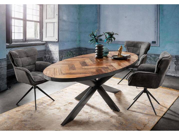 Esstisch 210x105cm 'Karat' recyceltes Altholz & Metall schwarz von main-möbel