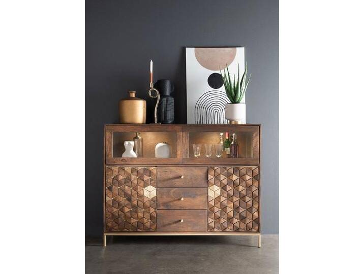 Highboard 146x115cm 'Assuan' Mango & Metall goldfarbig WZ-0462 von main-möbel