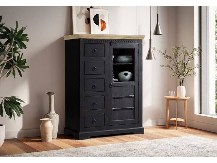 Highboard 95x131cm 'Mumbai' Mango natur & schwarz von main-möbel