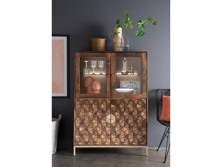 Highboard II 99x139cm 'Assuan' Mango & Metall goldfarbig WZ-0462 von main-möbel