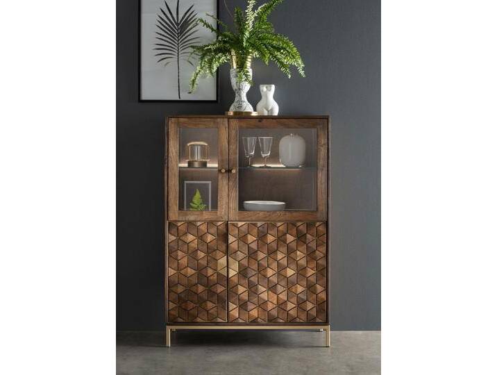 Highboard III 99x139cm 'Assuan' Mango & Metall goldfarbig WZ-0462 von main-möbel