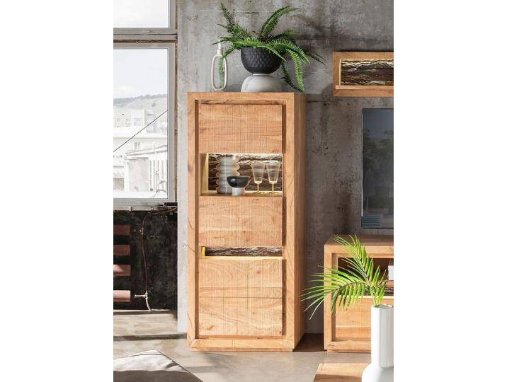 Highboard inkl. Beleuchtung 63x152cm 'Trondheim' Akazie massiv von main-möbel