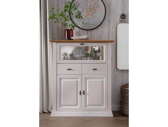 Highboard mit Klappe 113x134cm 'Jale' Kiefer & Eiche massiv WZ-0622 von main-möbel