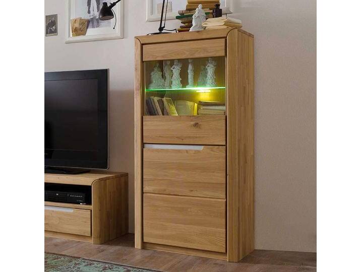 Highboard rechts 63cm inkl.Beleuchtung 'Odessa' Wildeiche massiv von main-möbel