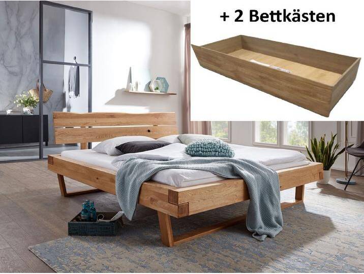 Jugendbett mit Bettkästen 140x200cm 'Silva' Wildeiche massiv geölt von main-möbel