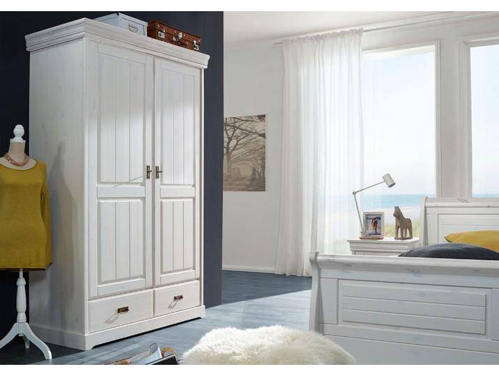 Kleiderschrank 132cm 2-trg 'Mailand-Weiß' Kiefer weiß SZ-0132 von main-möbel
