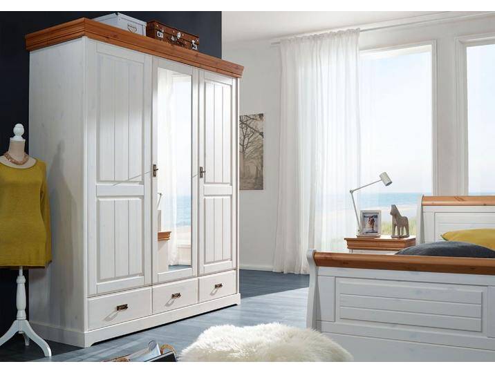 Kleiderschrank 192cm 3-trg. 'Mailand-Honig' Kiefer weiß SZ-0132 von main-möbel