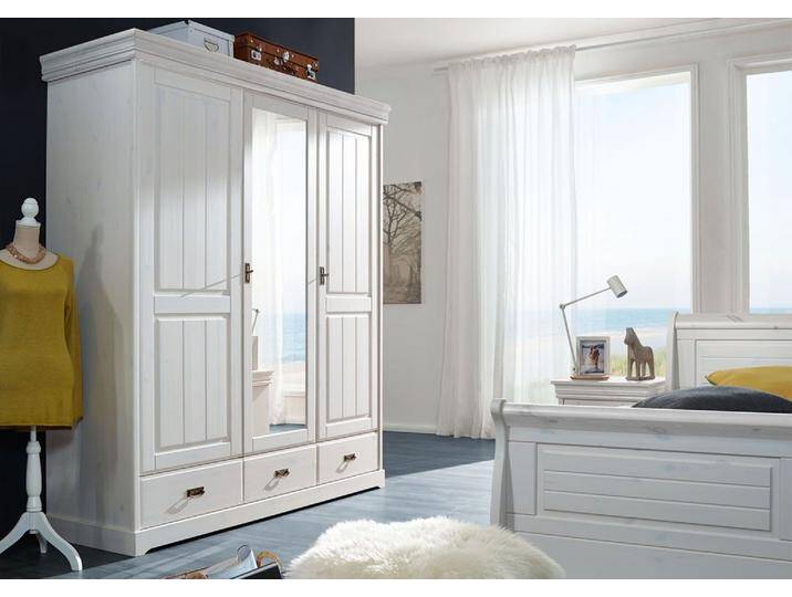 Kleiderschrank 192cm 3-trg.'Mailand-Weiß' Kiefer weiß SZ-0132 von main-möbel