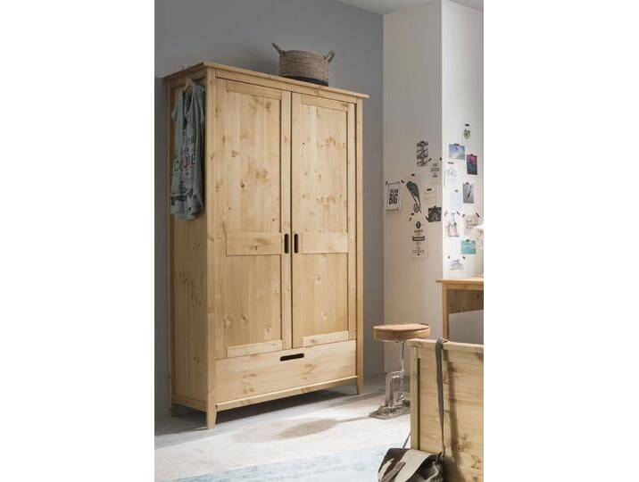Kleiderschrank 2-trg. 'Maja' 100cm Kiefer massiv laugenfarbig von main-möbel