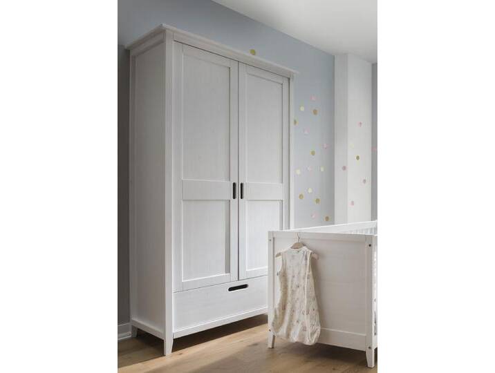 Kleiderschrank 2-trg. 'Maja' 100cm Kiefer massiv weiß lackiert von main-möbel