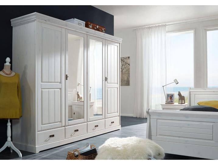 Kleiderschrank 255cm 4-trg. 'Mailand-Weiß' Kiefer weiß SZ-0132 von main-möbel
