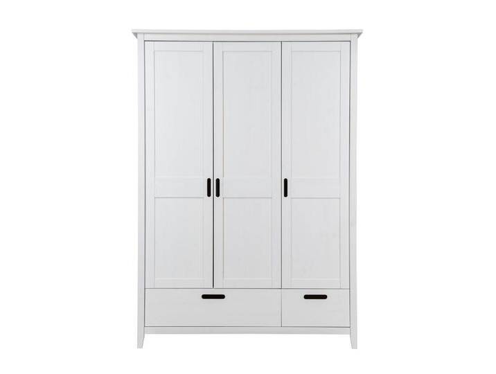 Kleiderschrank 3-trg. 'Maja' 144cm Kiefer massiv weiß lackiert von main-möbel