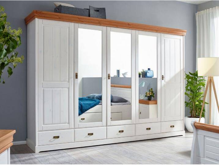 Kleiderschrank 315cm 5-trg. 'Mailand-Honig' Kiefer weiß SZ-0132 von main-möbel
