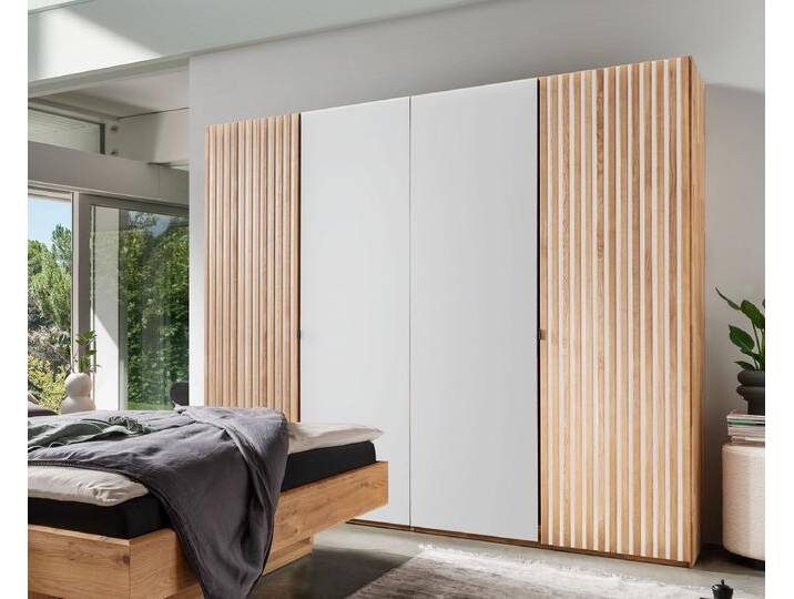 Kleiderschrank 4-trg. 240cm Wildeiche massiv 'Dallas' geölt & weiß von main-möbel