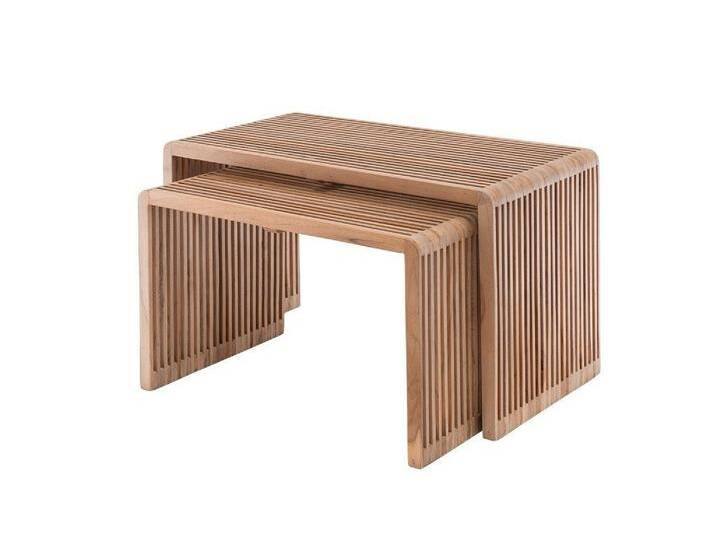 Main Möbel Beistelltisch Beistelltisch 2er-Set Woody recyceltes Teakholz groß von main-möbel