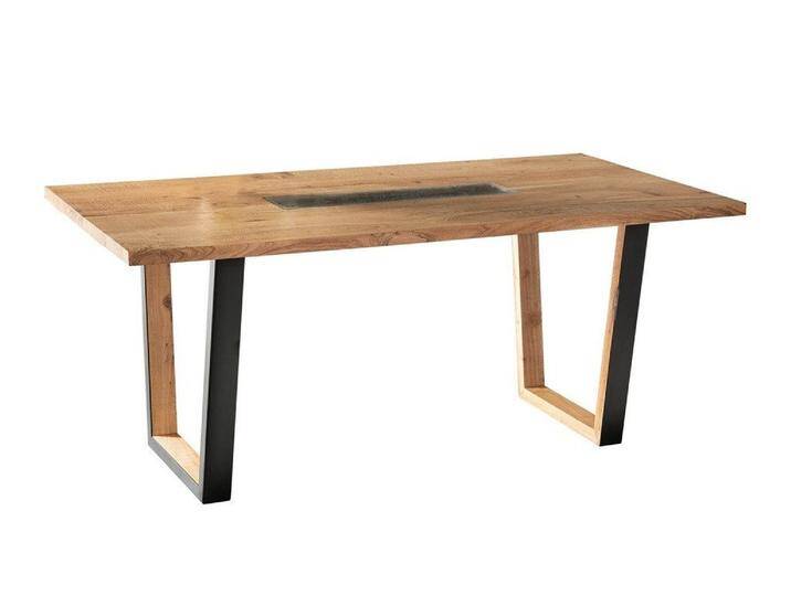 Main Möbel Esstisch Tisch 180x90cm Trondheim Akazie massiv, beige schwarz von main-möbel