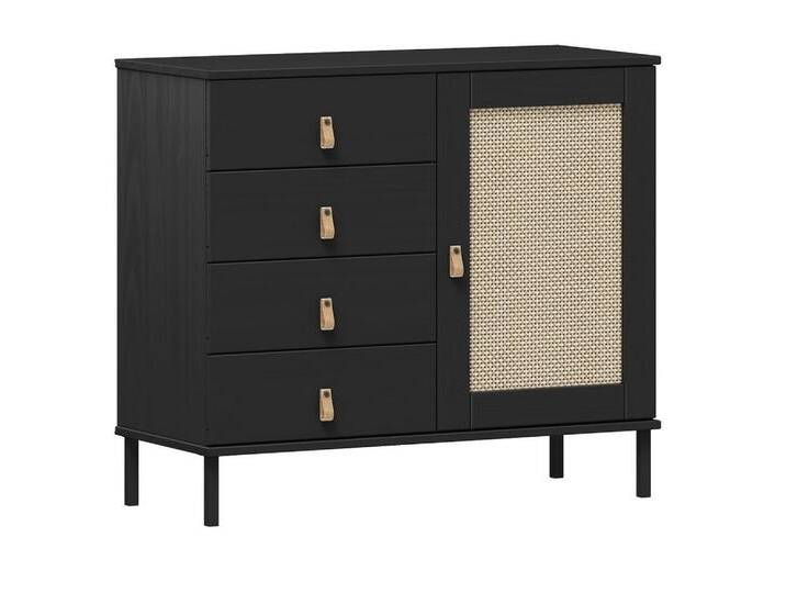 Main Möbel Kommode Kommode 90x80cm 'Seattle' Kiefer massiv schwarz 4SK & eine Türe von main-möbel
