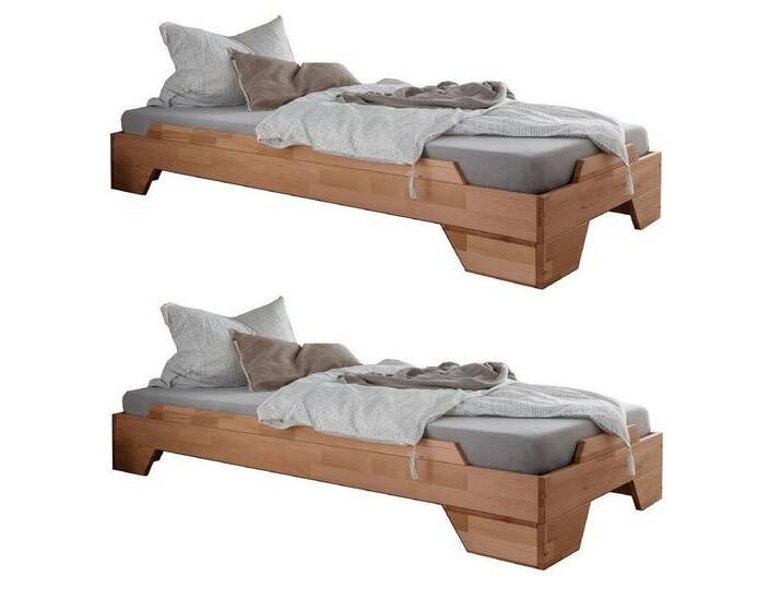 Main Möbel Stapelbett 2er-Set Stapelbett 90x200cm 'Pisa' Buche massiv natur geölt von main-möbel
