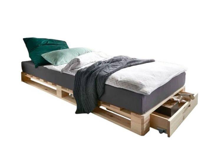 Main Möbel Massivholzbett Bett mit Schubkasten 90x200cm 'Finja' Kiefer massiv unbehandelt von main-möbel