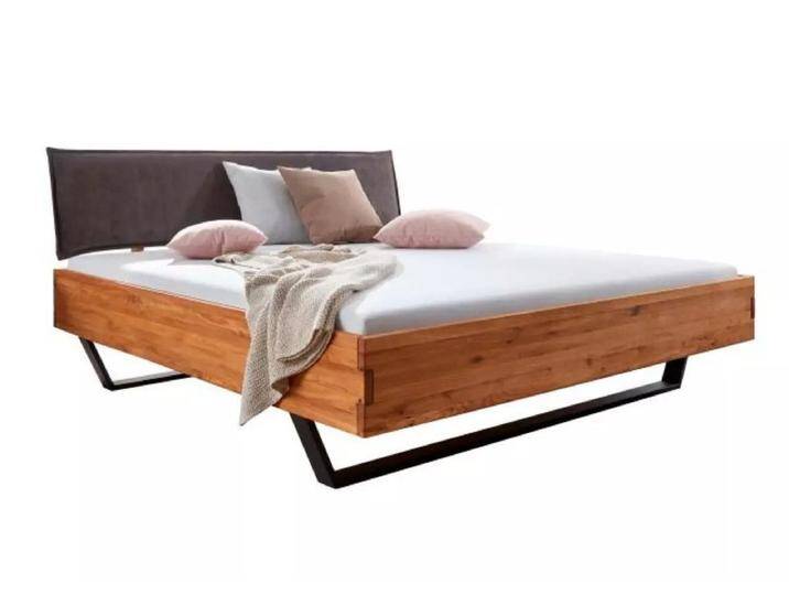 Main Möbel Massivholzbett Doppelbett 'Amelie' 180x200cm Wildeiche massiv, beige schwarz von main-möbel