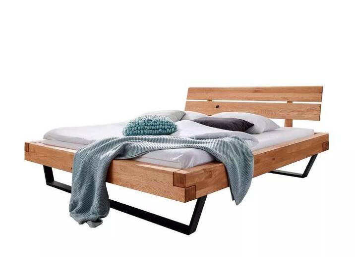 Main Möbel Massivholzbett Doppelbett 'Mia' 180x200cm Wildeiche geölt, beige schwarz Main Möbel Massivholzbett Doppelbett 'Mia' 180x200cm Wildeiche geölt, beige schwarz von main-möbel