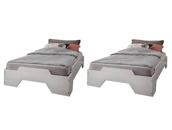 Main Möbel Stapelbett 2er-Set Stapelbett 90x200cm 'Pisa' Buche massiv weiß lackiert von main-möbel