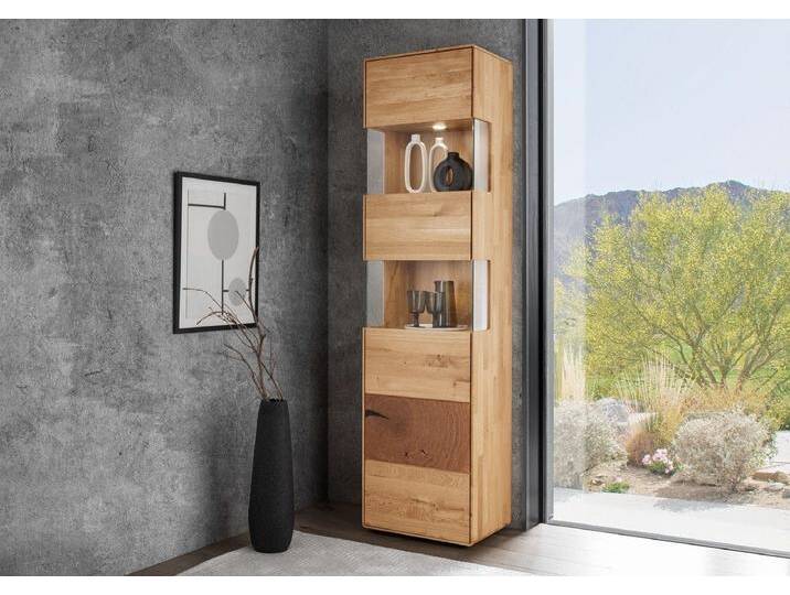 Main Möbel Vitrine Vitrine 50x202cm Belfast Wildeiche massiv, beige von main-möbel