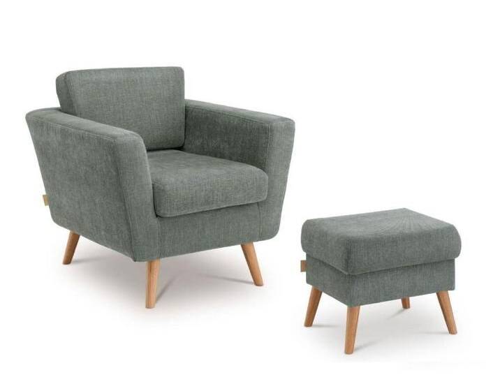Polstersessel inkl.Hocker 'Monaco' Wildeiche Stoff Water-Green von main-möbel