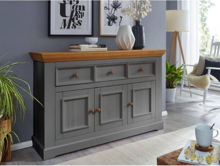 Sideboard 149x94cm 'Zürich II' Kiefer massiv grau WZ-0133 von main-möbel